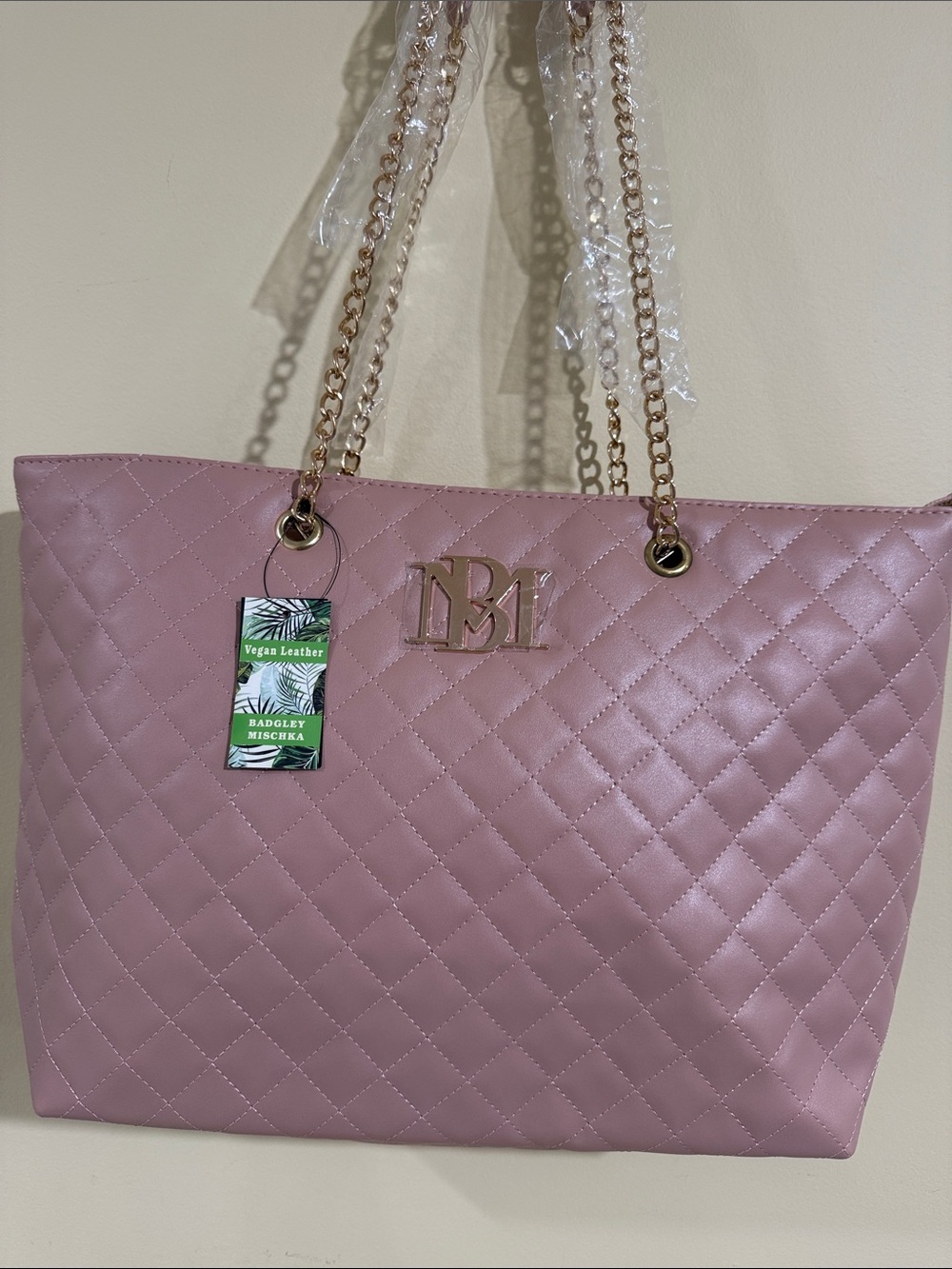 Badgley Mischka Quilted Tote in Dusty Rose with Gold Hardware shoulder bag